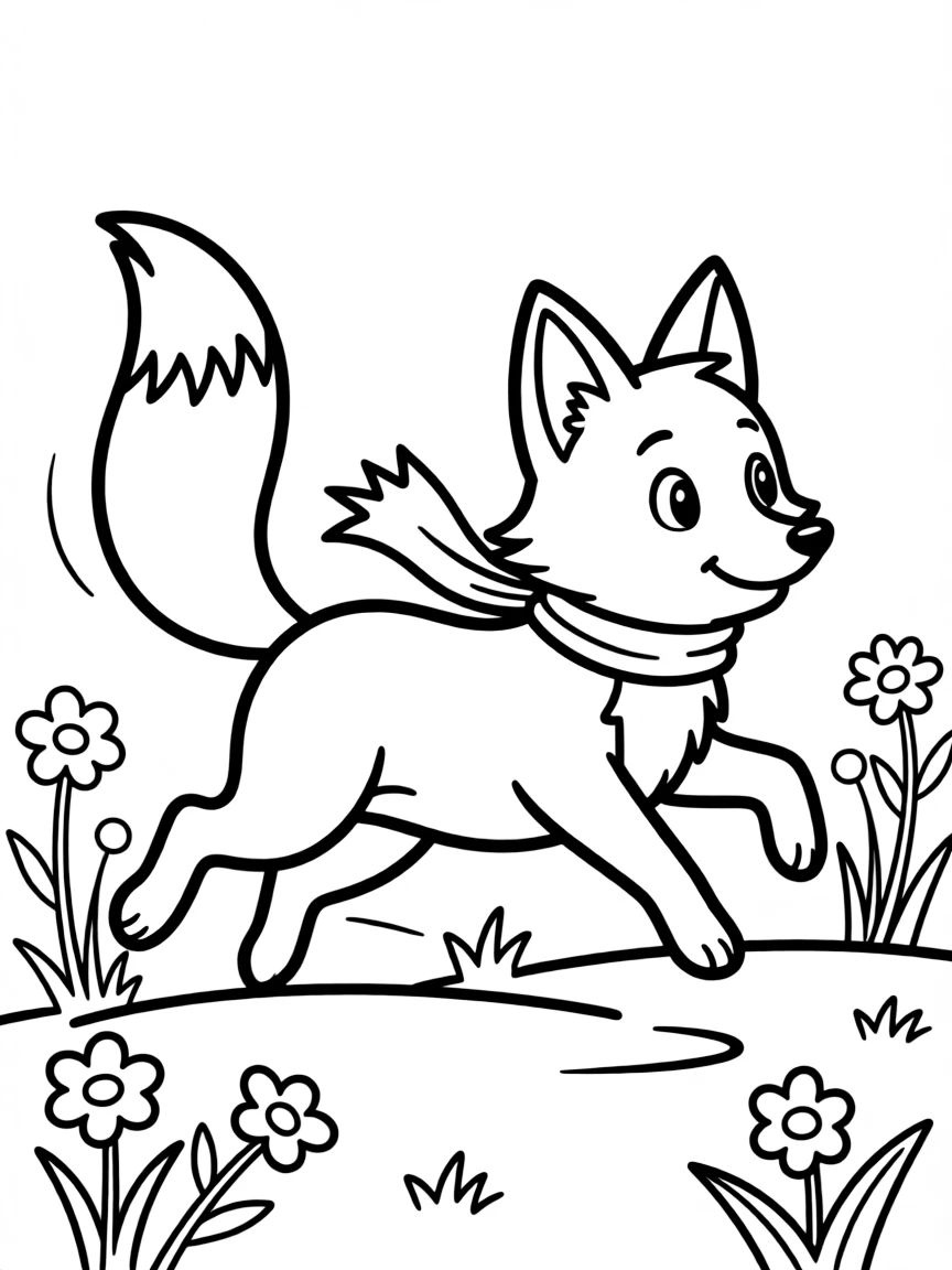 A happy fox running.