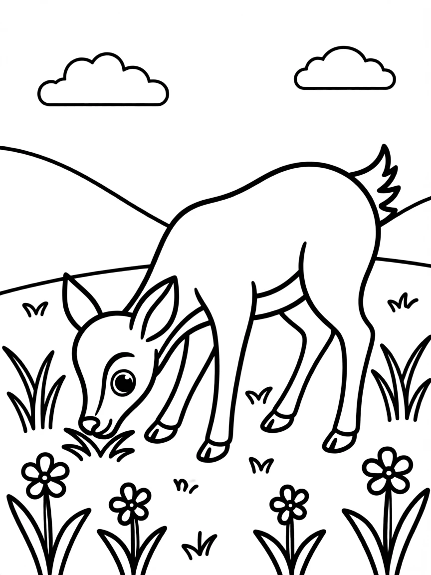 A happy deer grazing.
