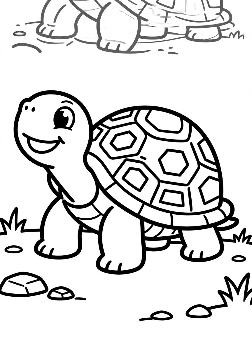 A happy turtle crawling.