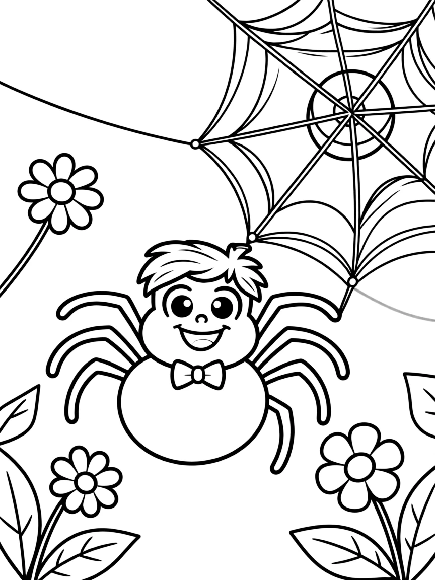 A happy spider spinning.