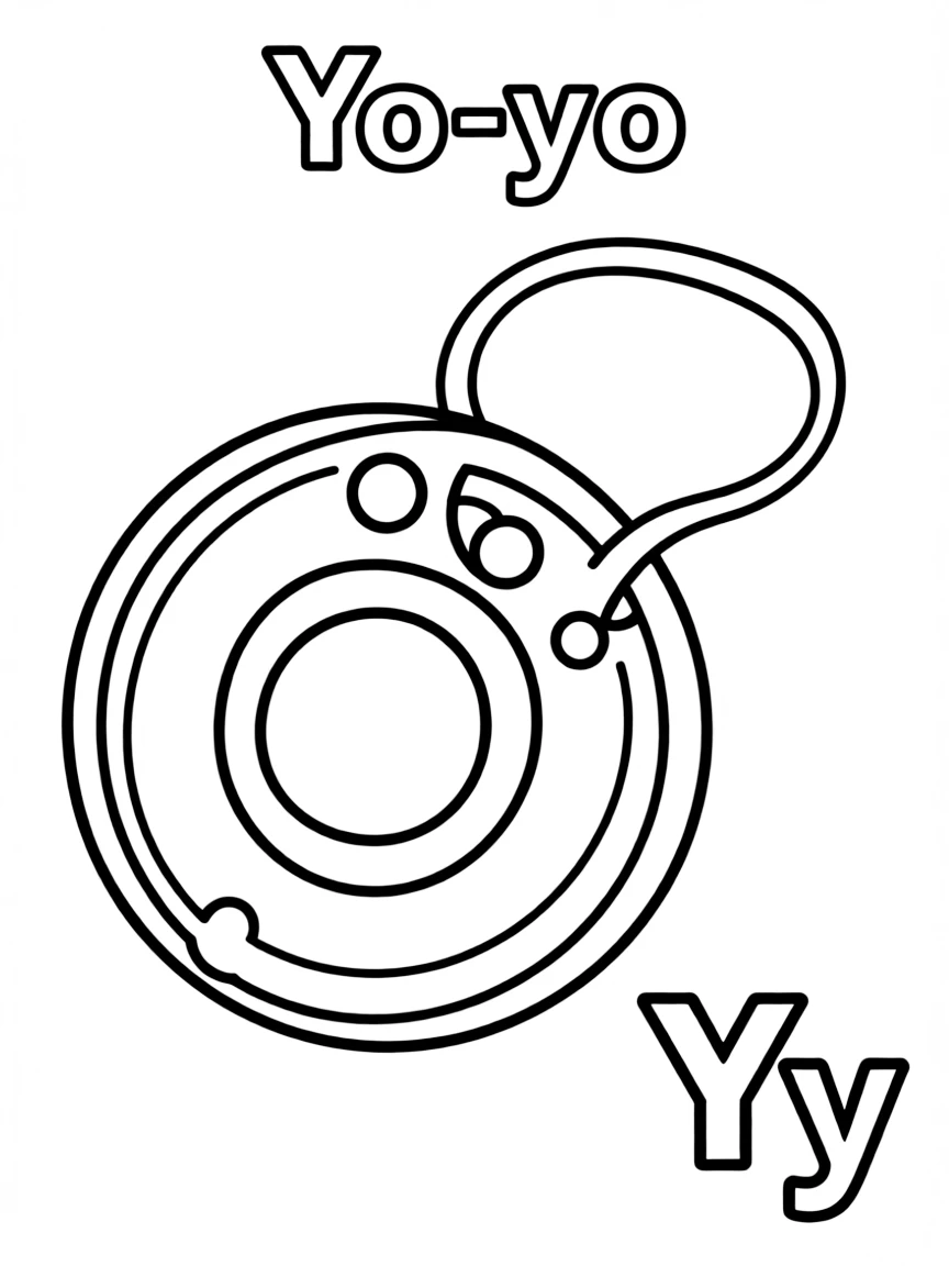 (alphabet flashcard) A yo-yo in the center, letter "Yo-yo" on the top, and big letter "Yy" at the bottom right corner.