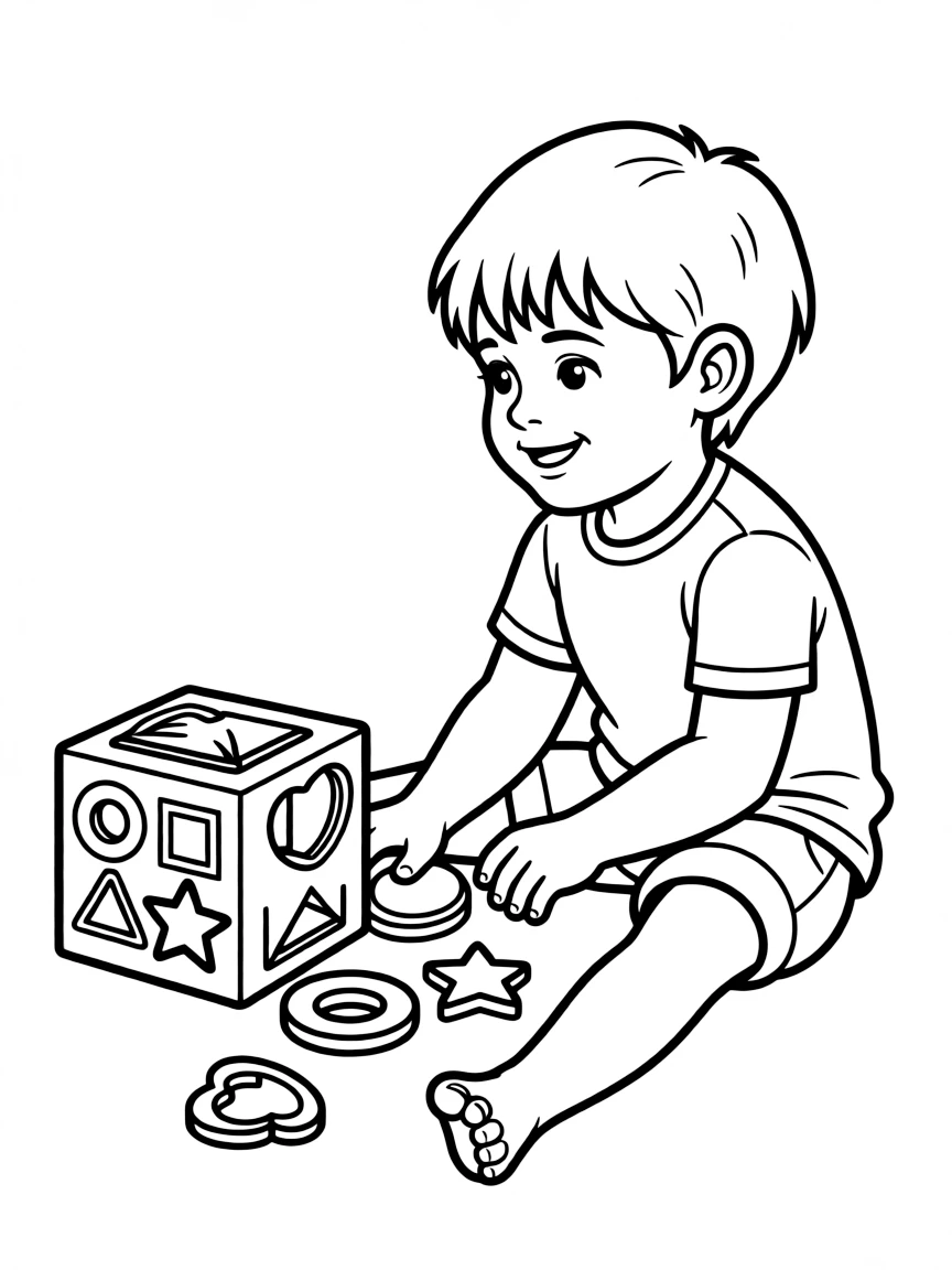 A child playing with shape sorters.