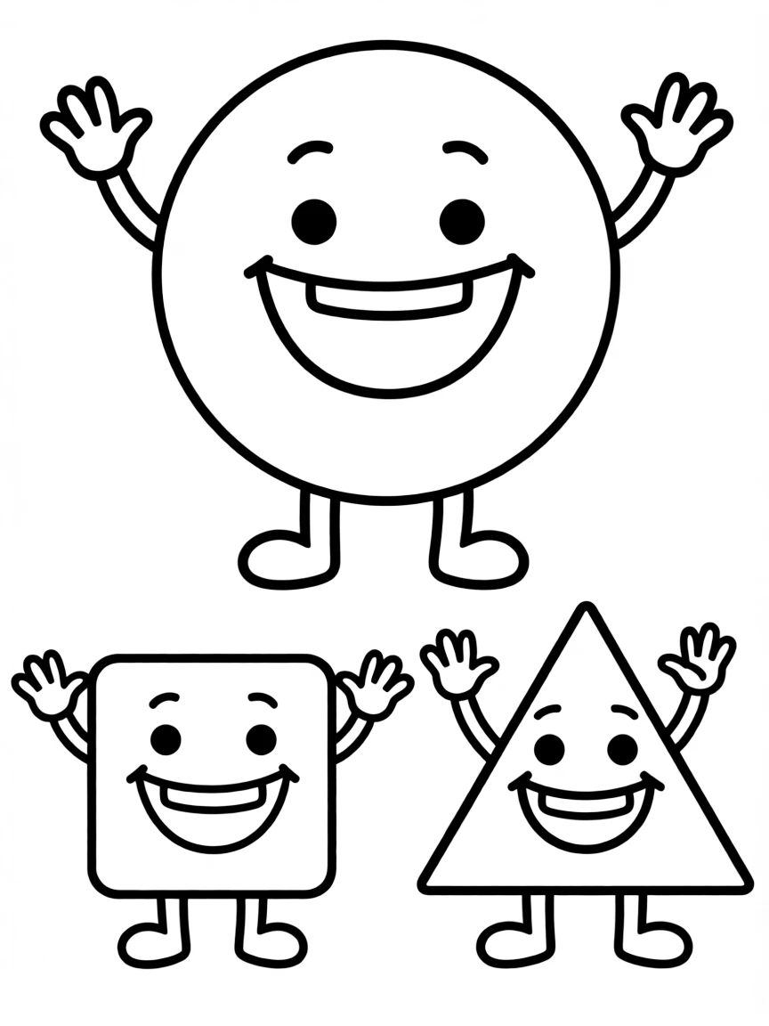 A happy circle, square, and triangle.