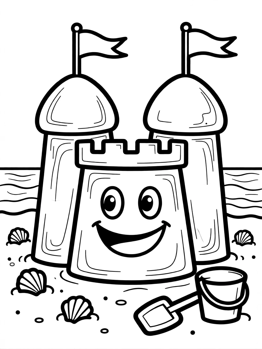 A happy sandcastle with flags.