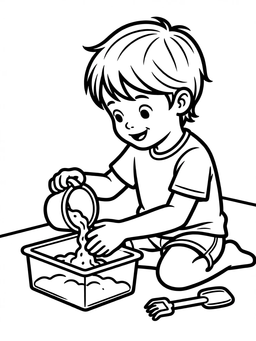 A child pouring sand into a container.