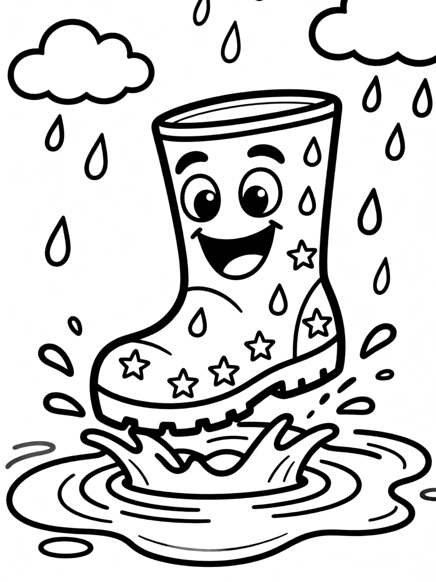 A happy rain boot splashing.