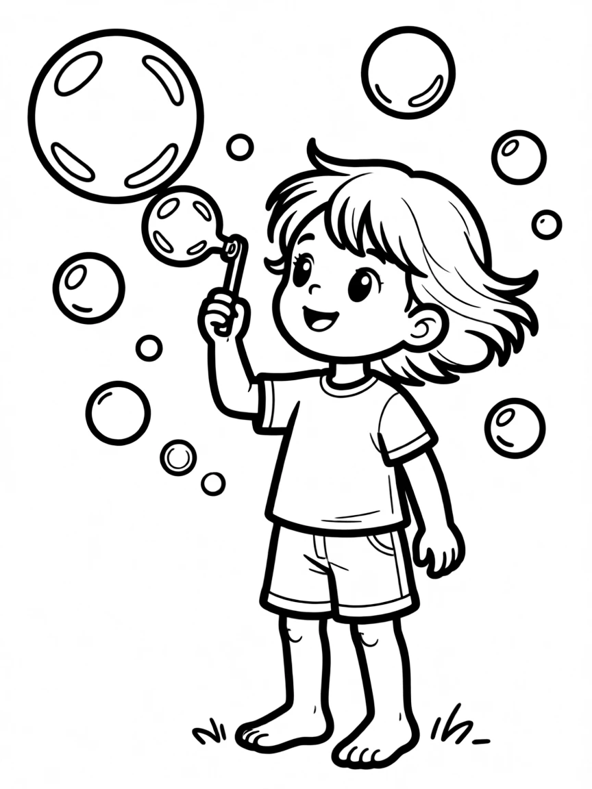 A child blowing bubbles.