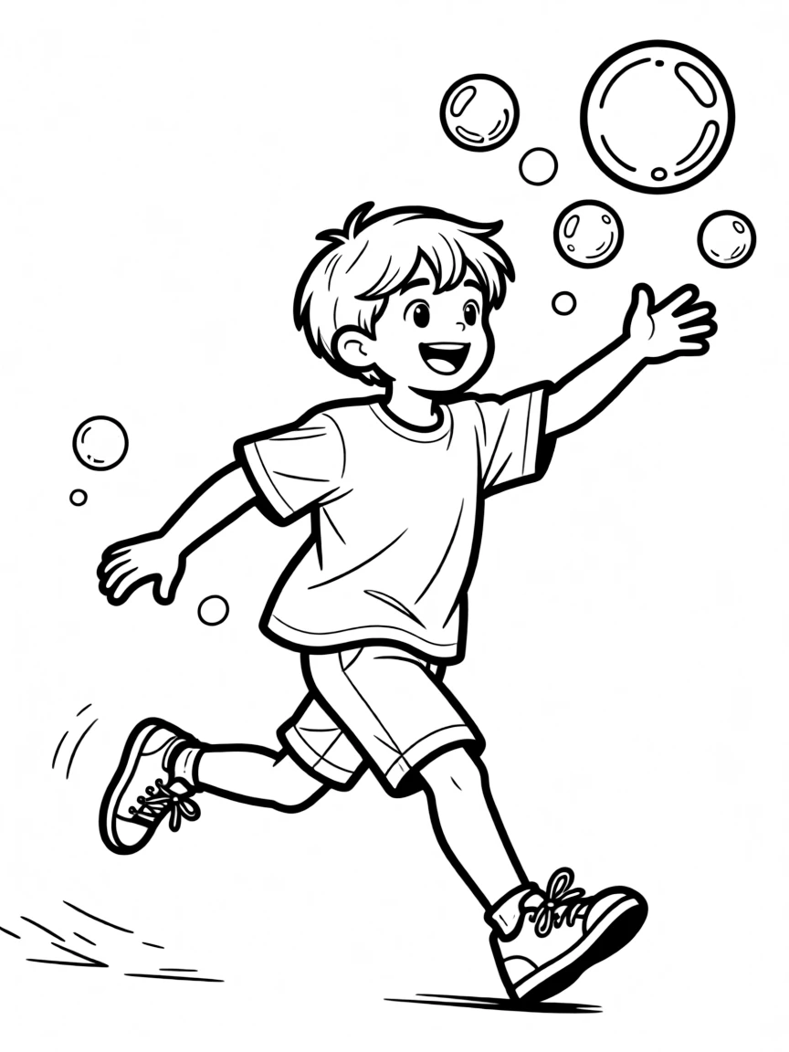 A child chasing bubbles.