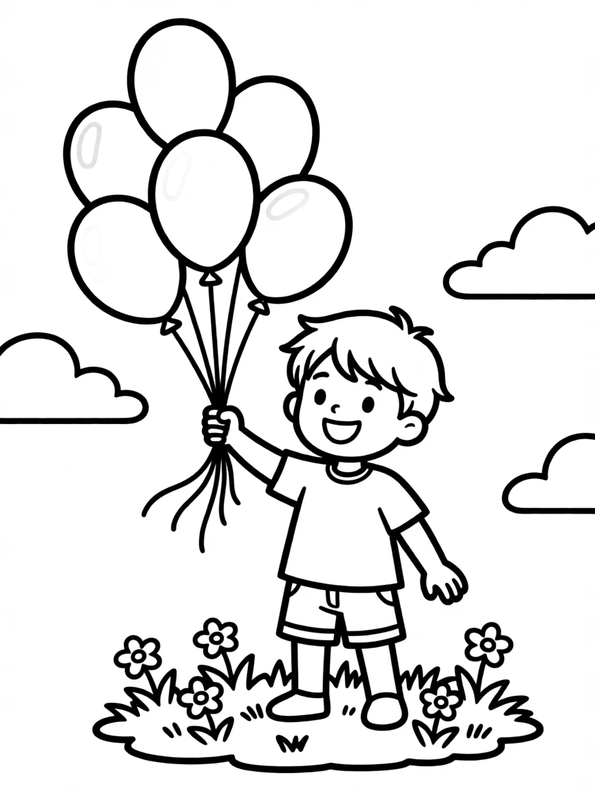 A child playing with balloons.