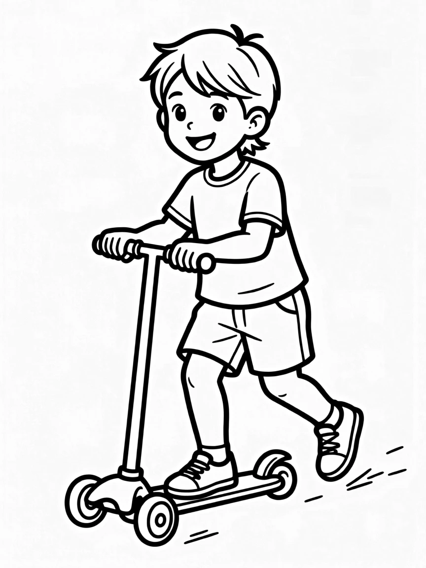 A child riding a scooter.