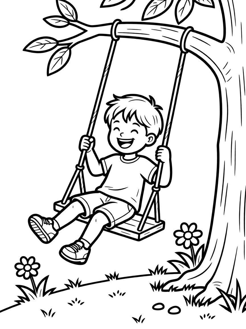 A child swinging on a swing.