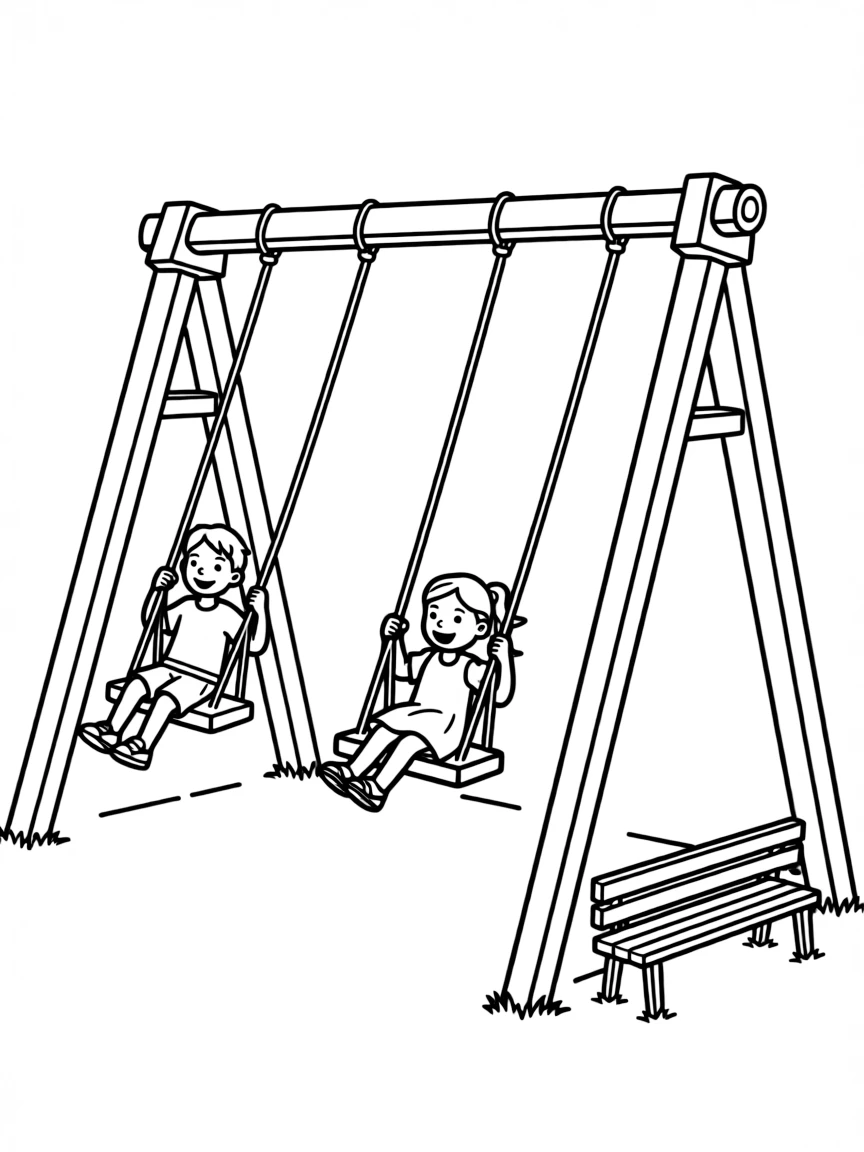 A happy swing set with two swings.