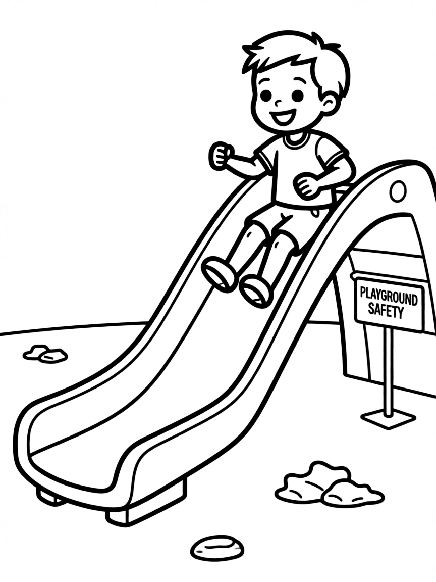 A child going down a slide.