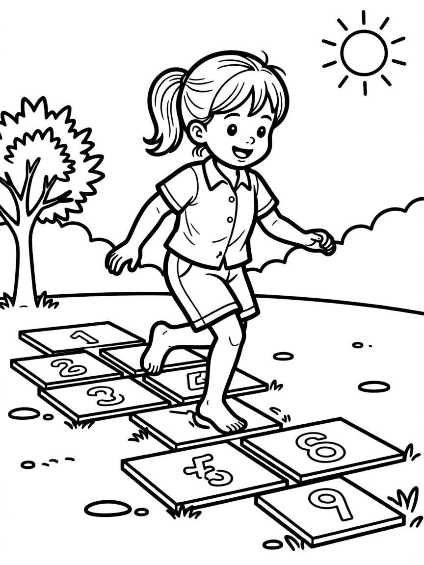 A child playing hopscotch.