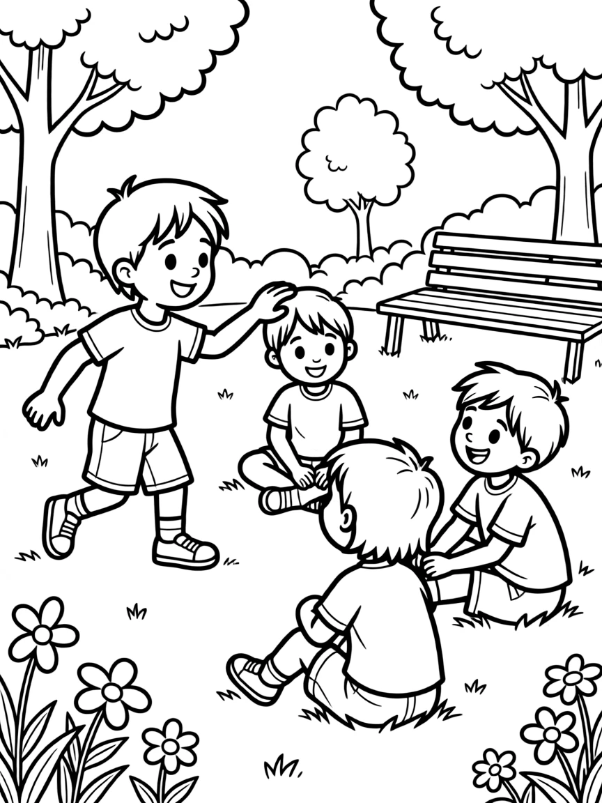 A child playing duck, duck, goose.