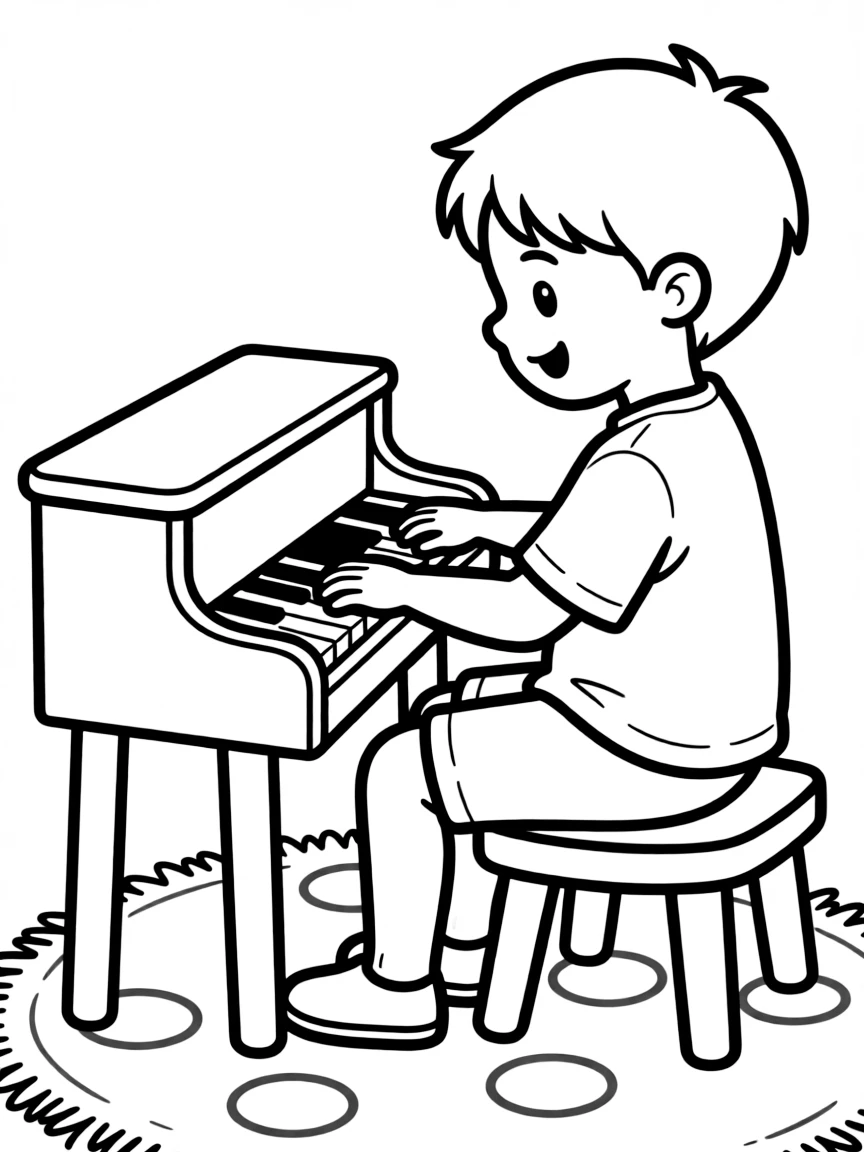 A child playing a toy piano.