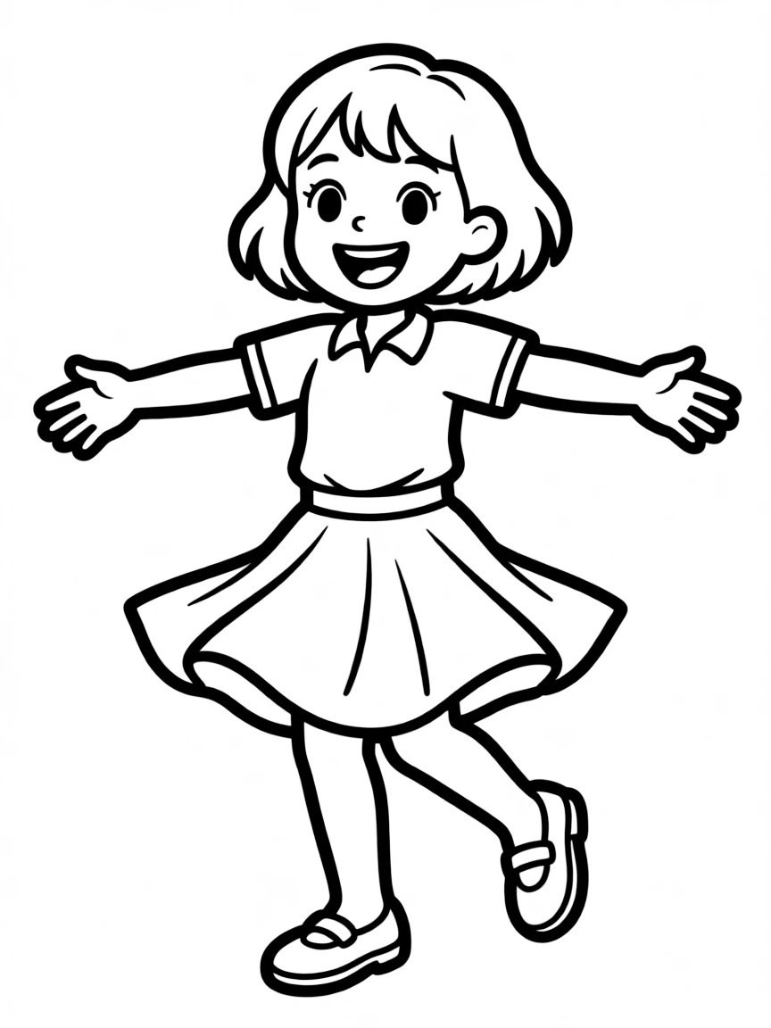 A happy child spinning and twirling.