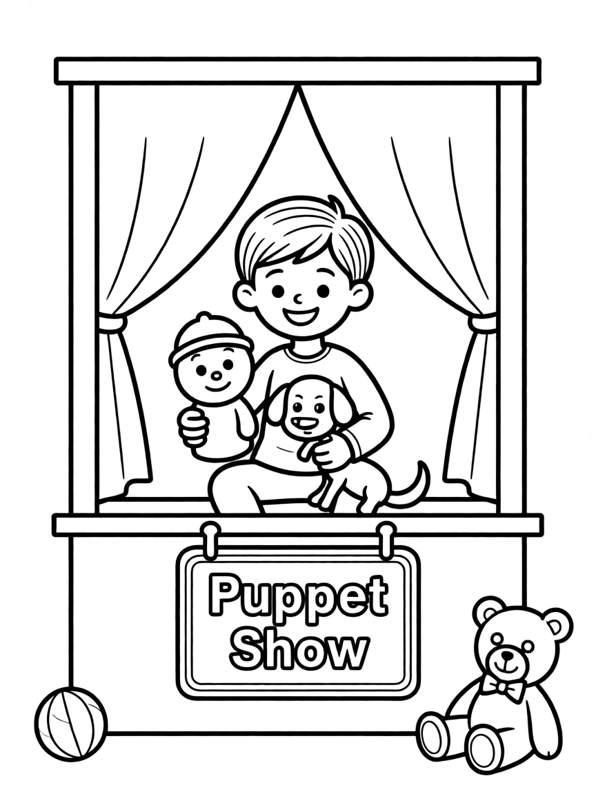 A child putting on a puppet show.