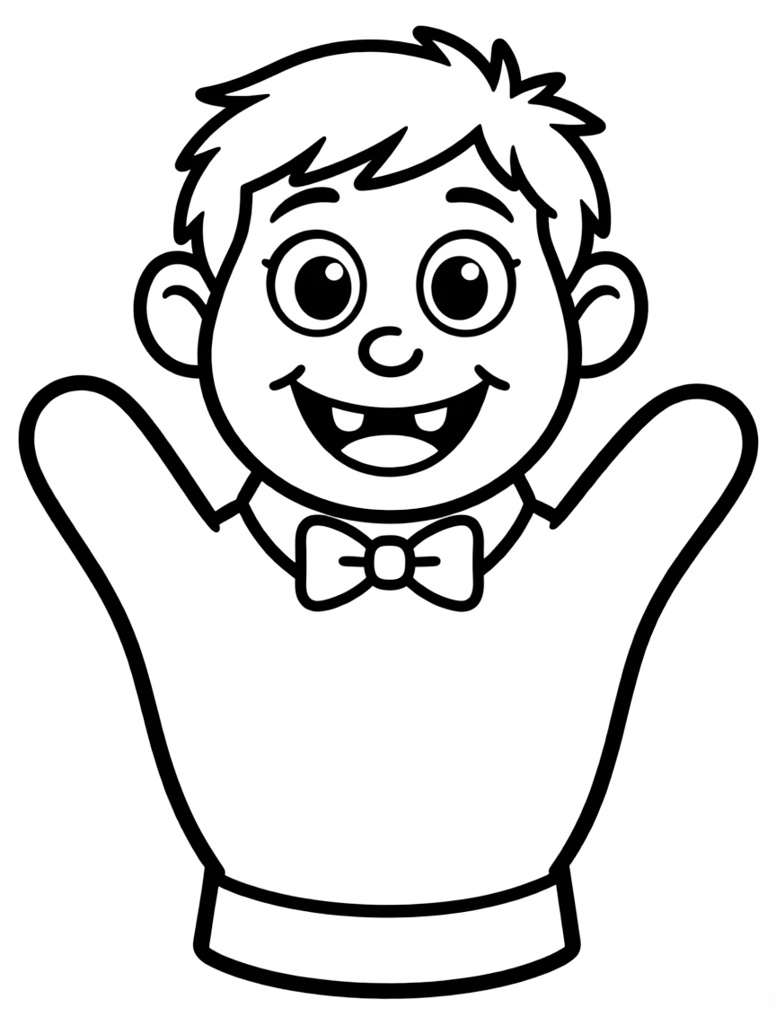 A happy hand puppet with a friendly smile.