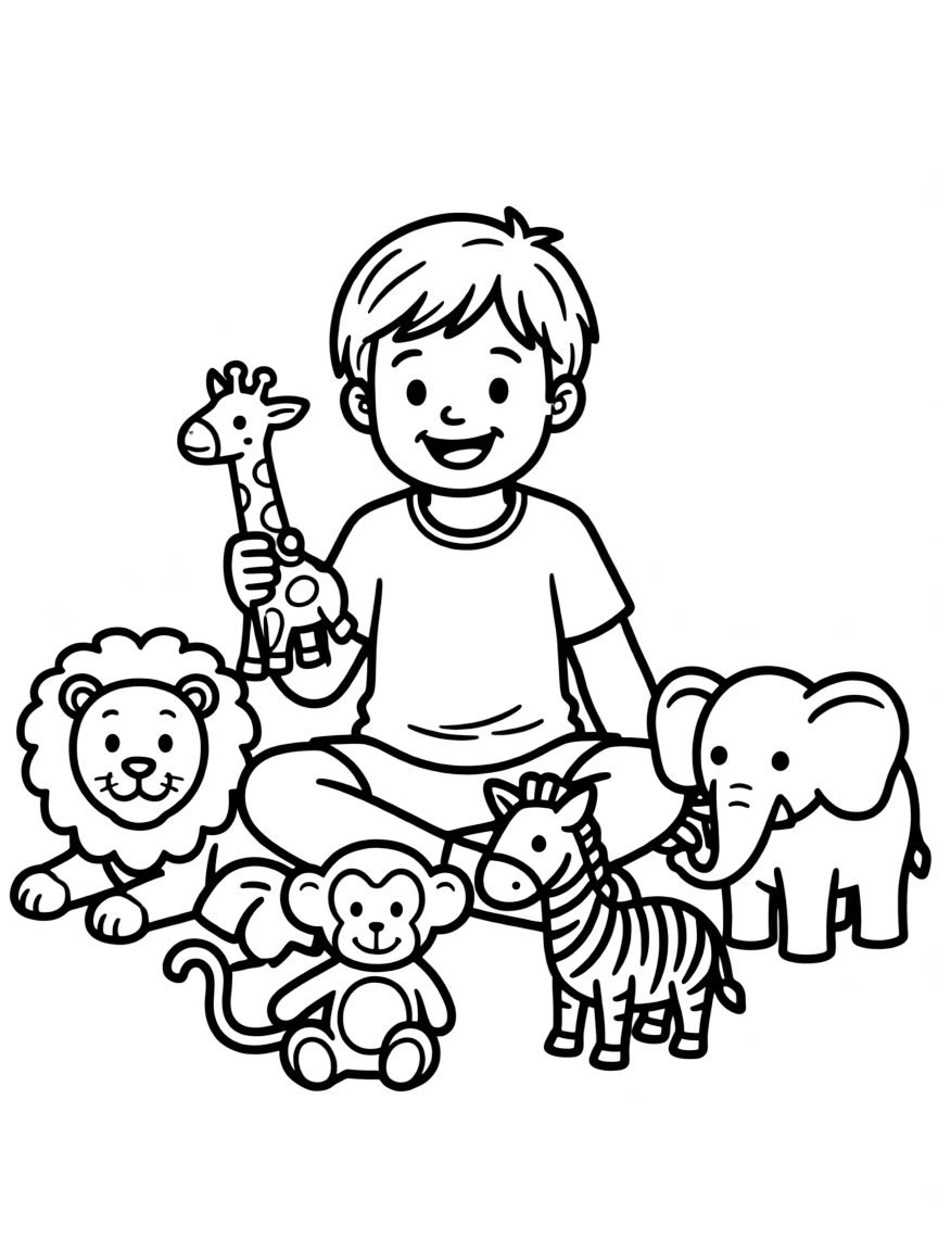 A child playing with toy animals.
