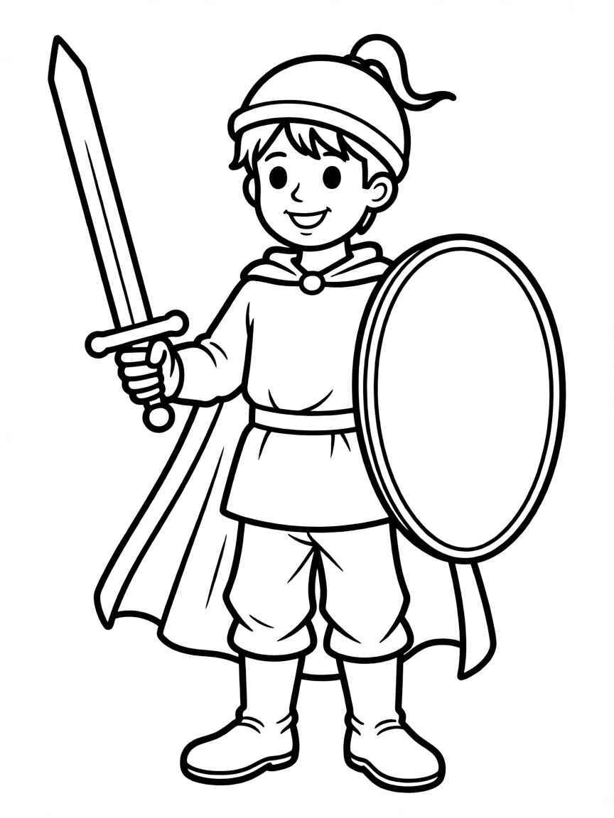 A child dressed as a knight.