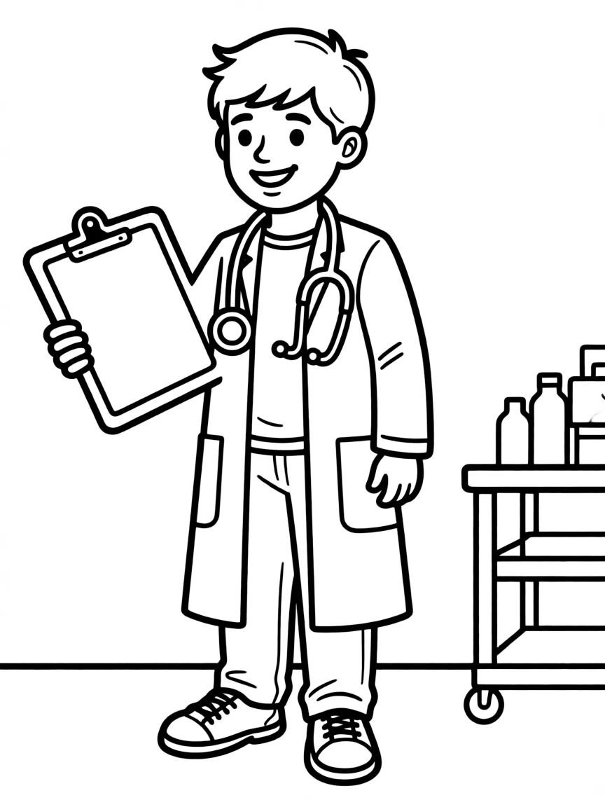A child dressed as a doctor.