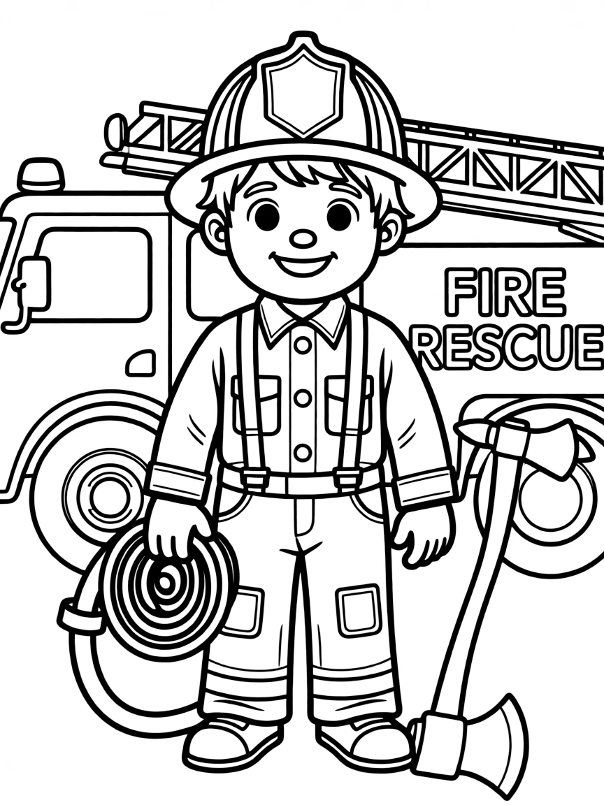 A child dressed as a firefighter.