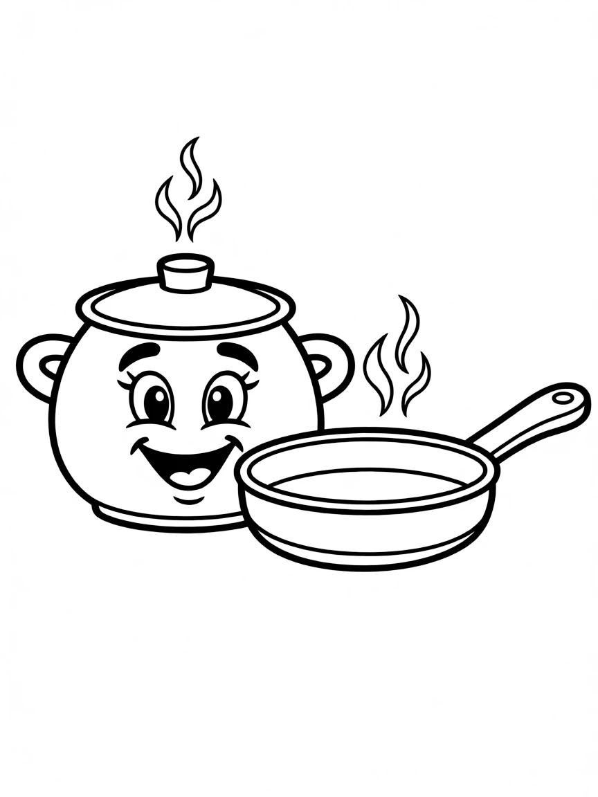 A happy toy pot and pan.