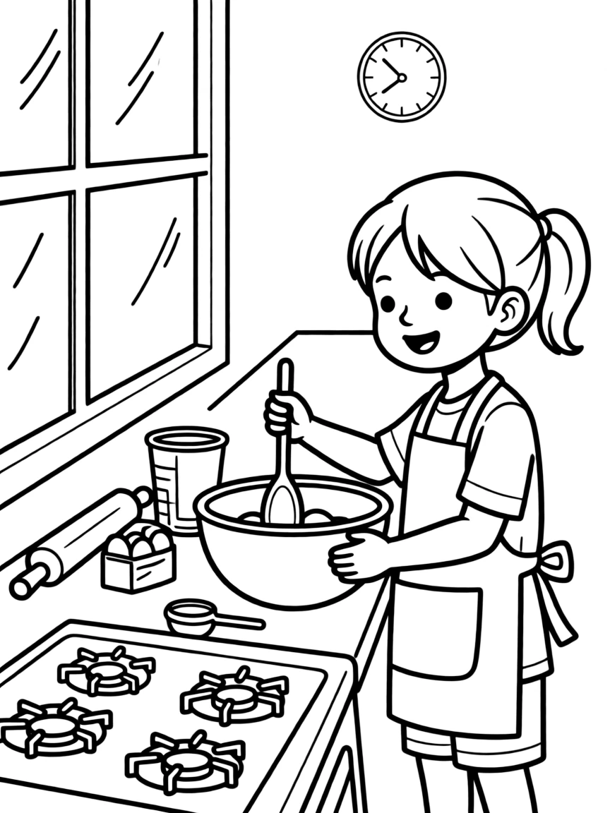 A child pretend cooking.