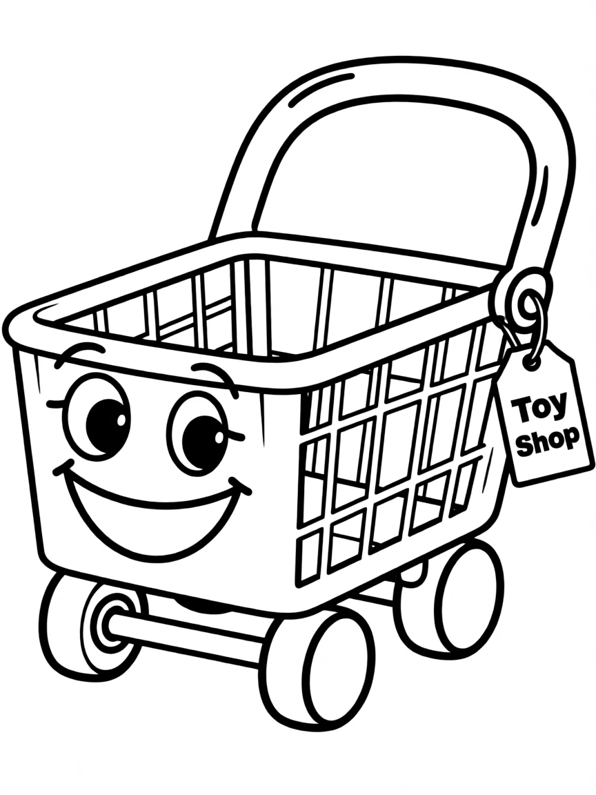 A happy toy shopping cart.
