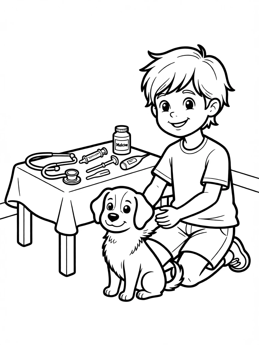 A child playing with a veterinarian set.