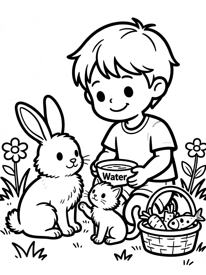 A child pretend caring for animals.