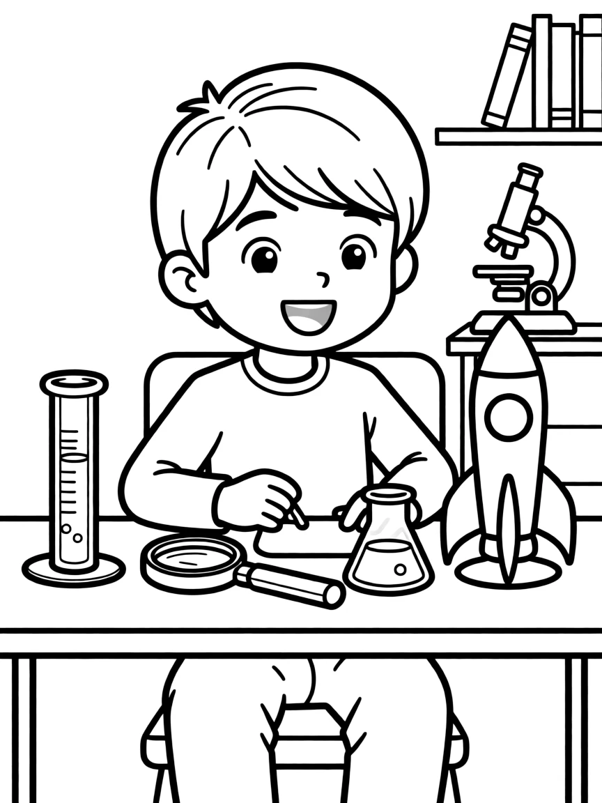 A child playing with a science kit.