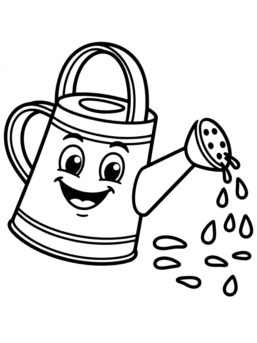 A happy watering can with drips.