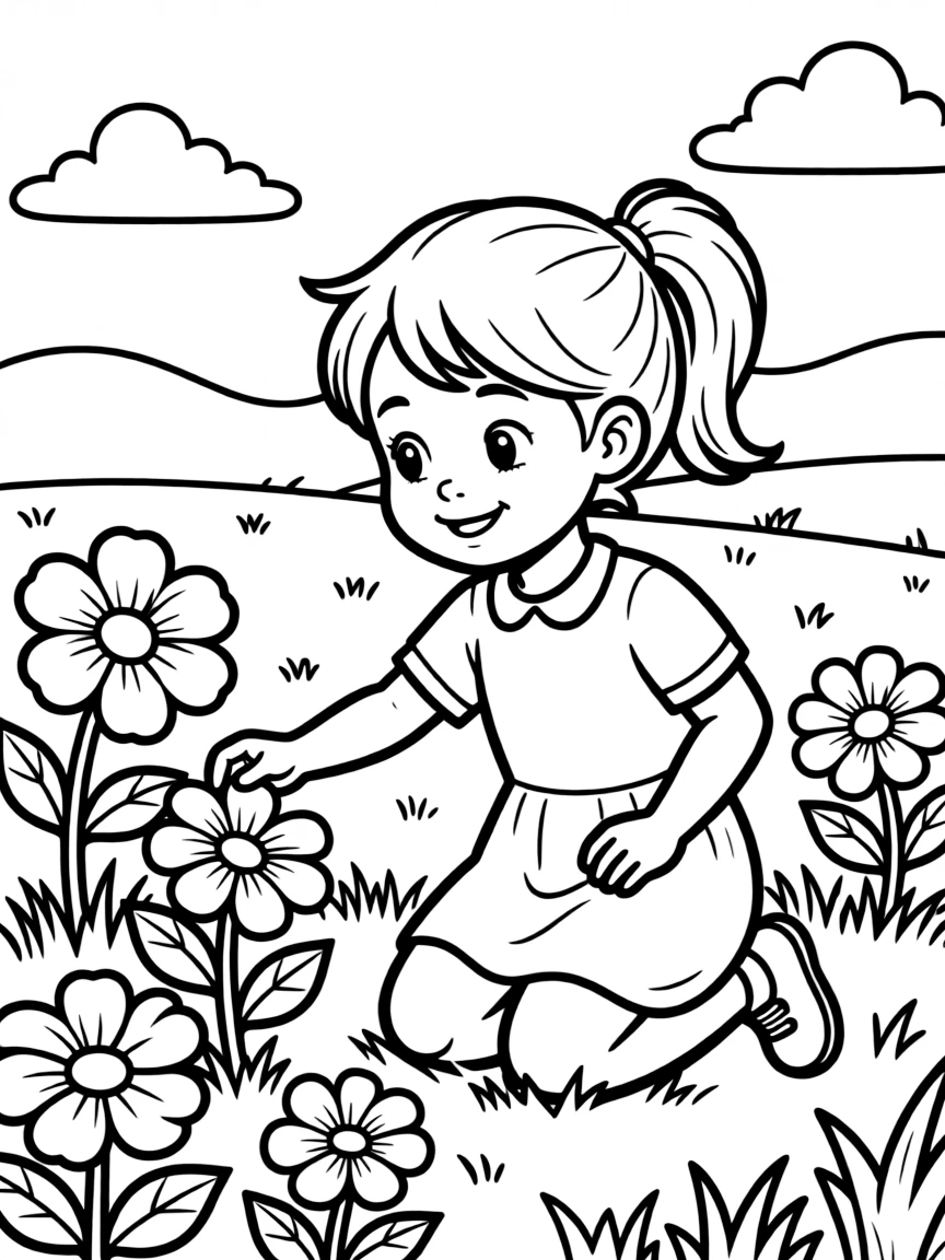 A child picking flowers.