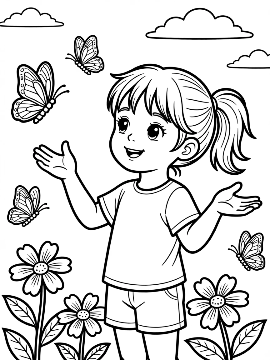 A child looking at butterflies.