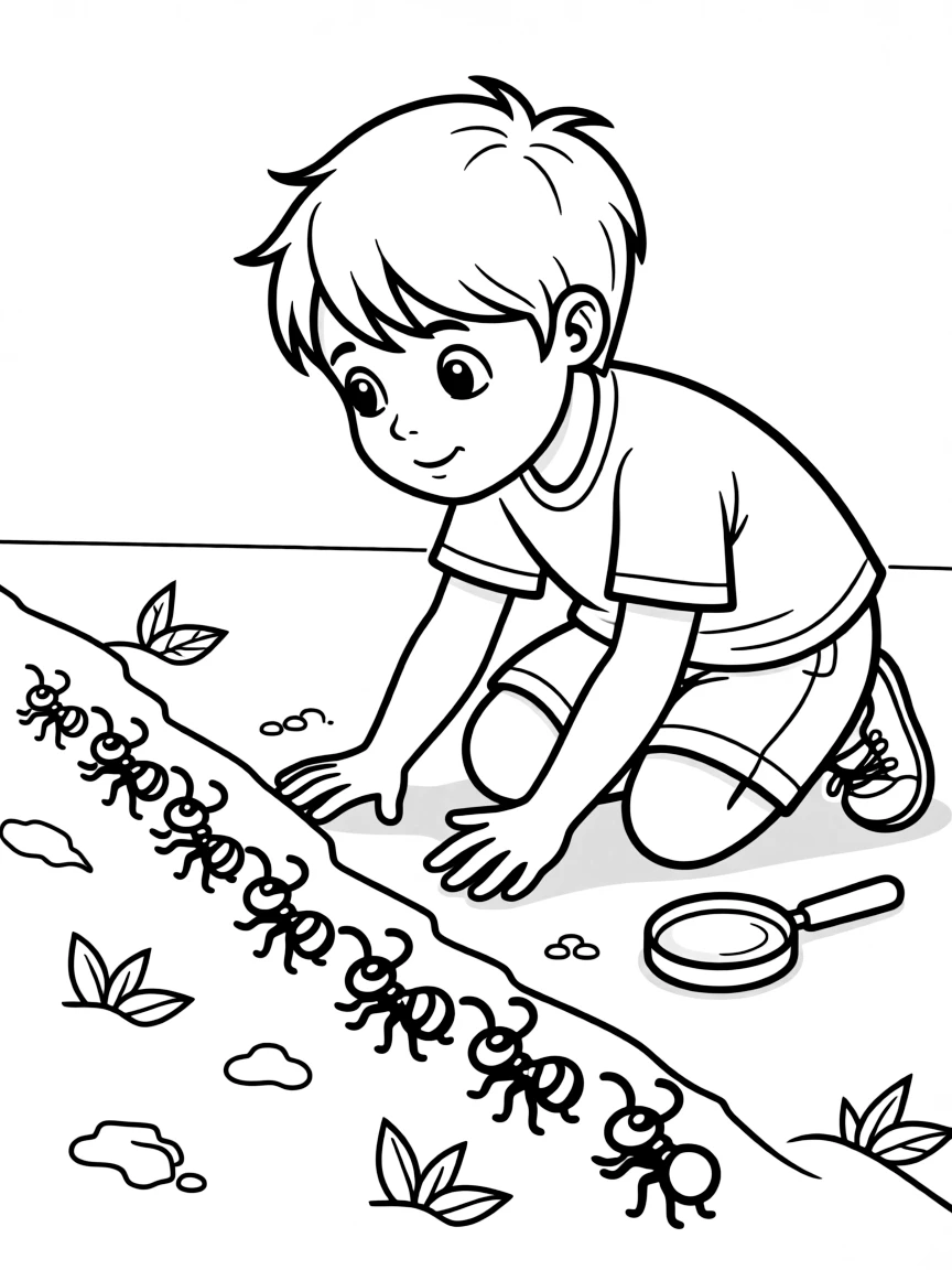 A child observing ants.