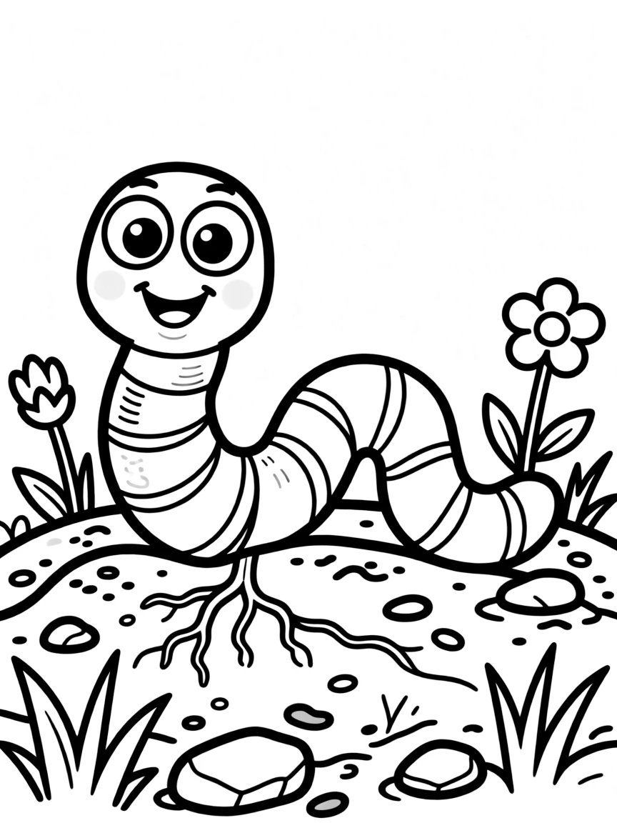 A happy worm wiggling in the dirt.