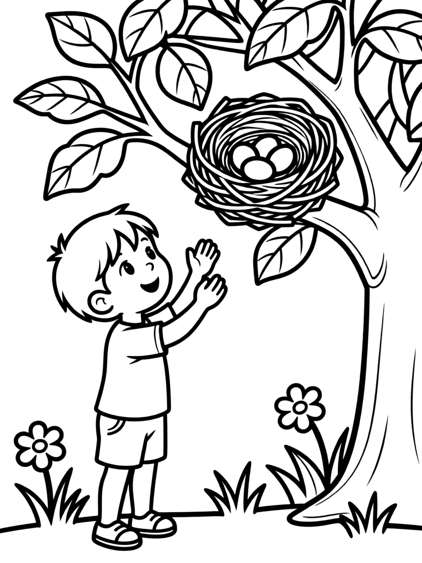 A child seeing a bird's nest.
