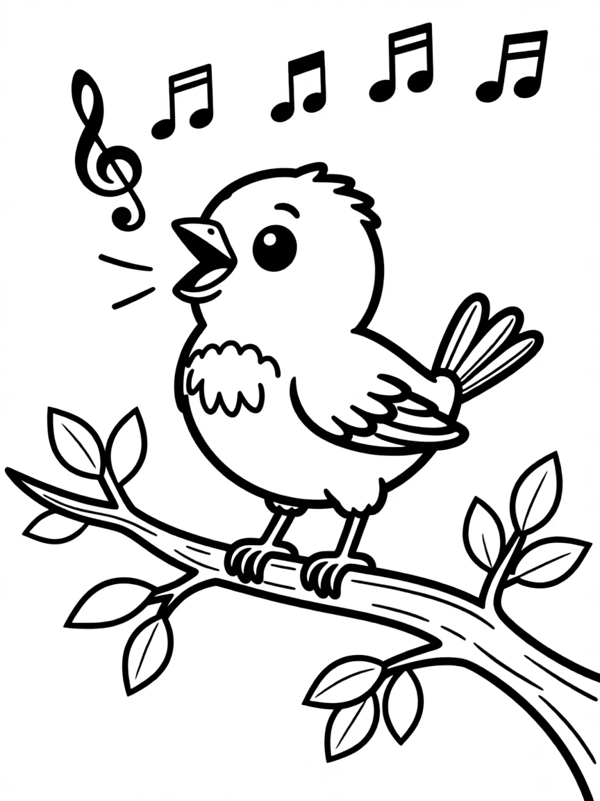 A happy bird singing on a branch.