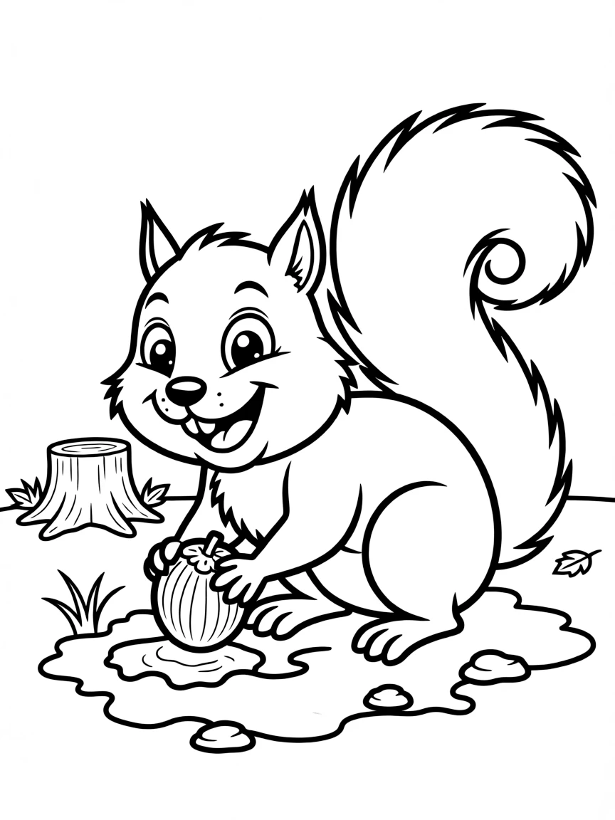 A happy squirrel burying a nut.