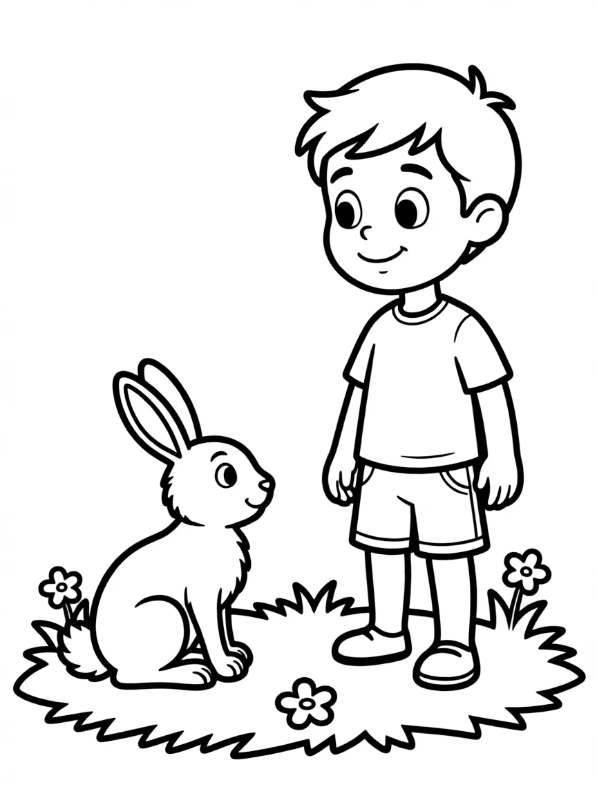 A child seeing a rabbit.