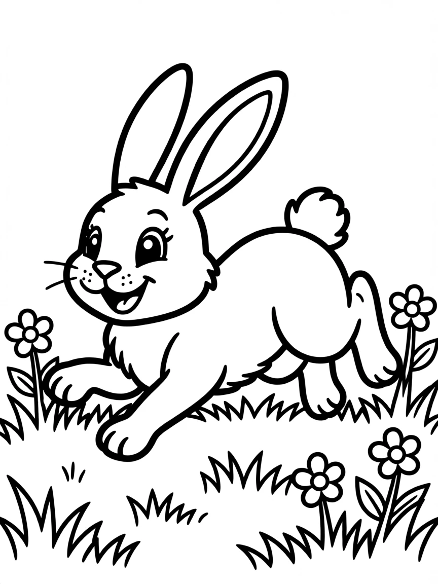 A happy rabbit hopping in the grass.
