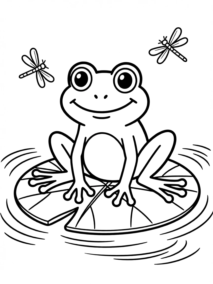 A happy frog sitting on a lily pad.