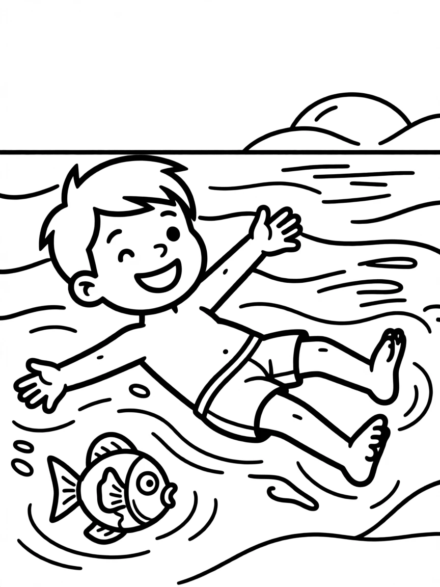 A child swimming in the ocean.