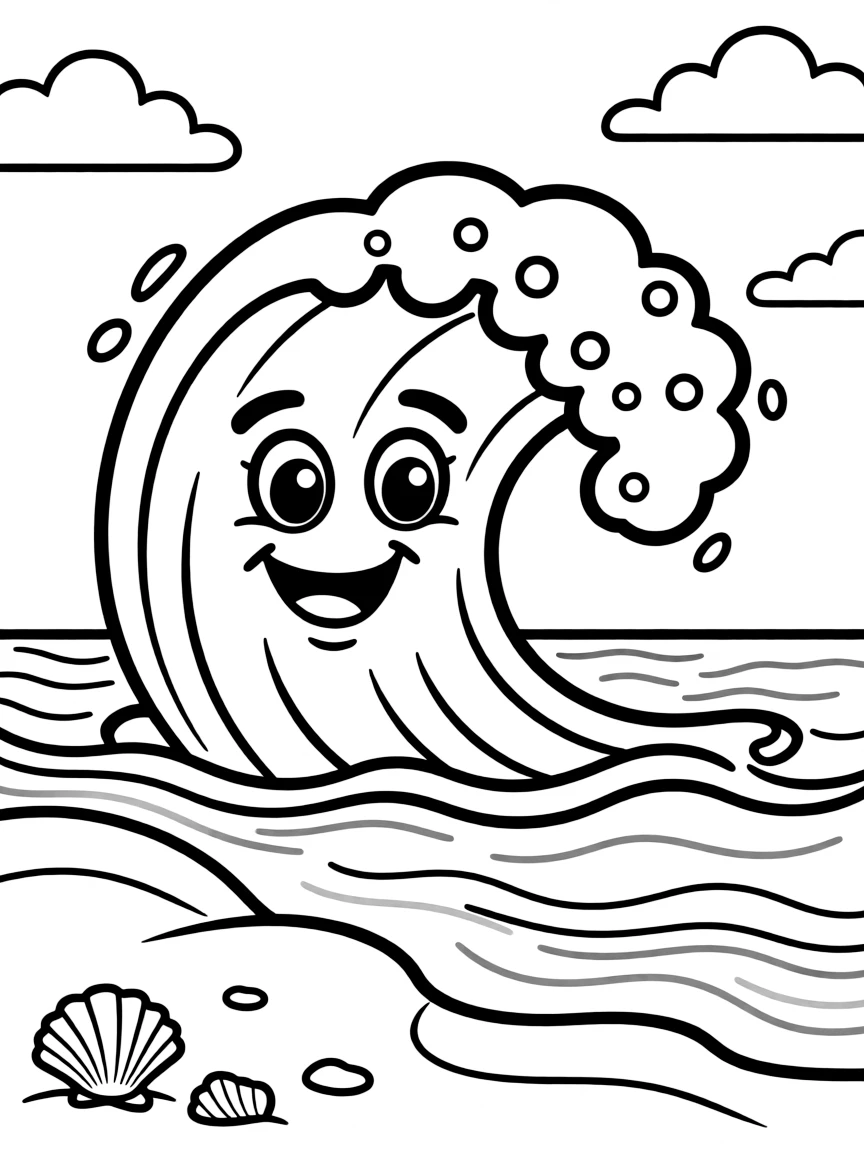 A happy wave crashing on the shore.