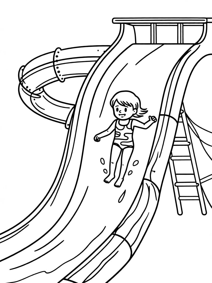 A child going down a water slide.
