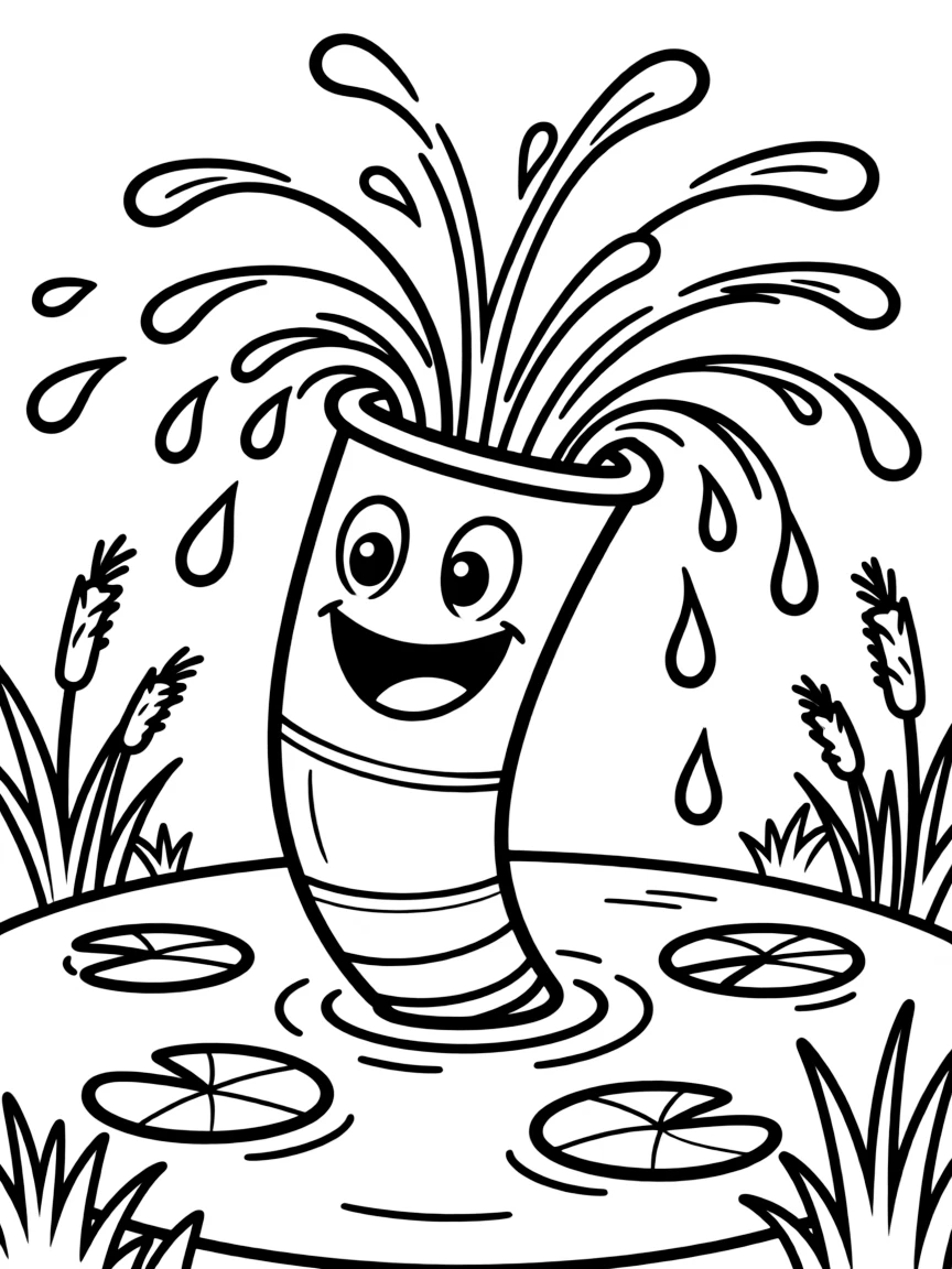 A happy water spout spraying.
