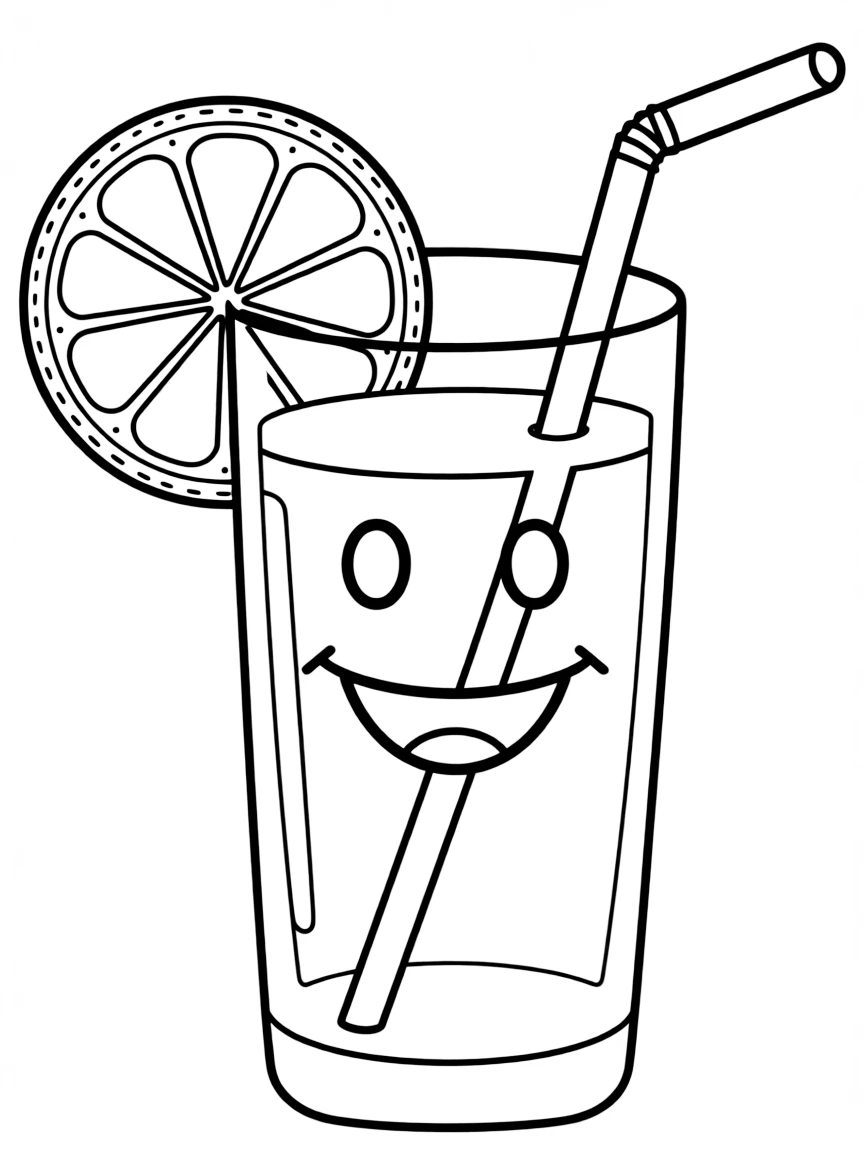 A happy glass of lemonade with a lemon slice.