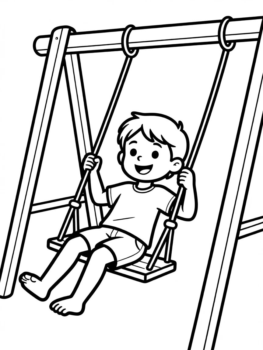 A child swinging.